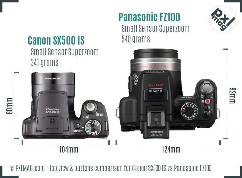 Canon SX500 IS vs Panasonic FZ100 top view buttons comparison