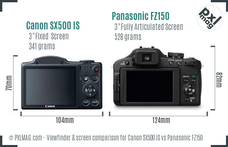 Canon SX500 IS vs Panasonic FZ150 Screen and Viewfinder comparison