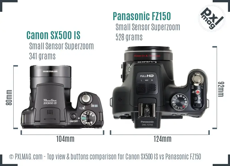 Canon SX500 IS vs Panasonic FZ150 top view buttons comparison