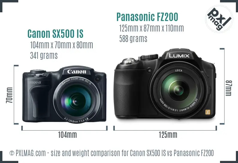 Canon SX500 IS vs Panasonic FZ200 size comparison