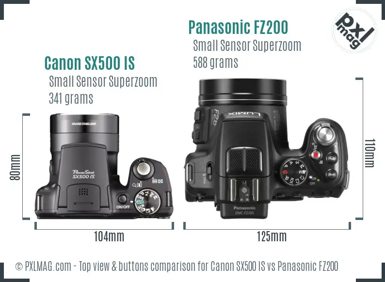Canon SX500 IS vs Panasonic FZ200 top view buttons comparison