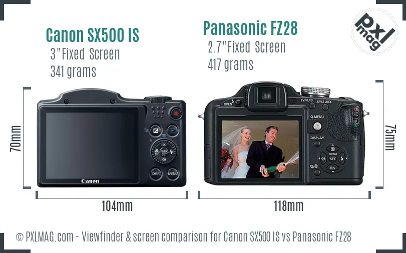 Canon SX500 IS vs Panasonic FZ28 Screen and Viewfinder comparison