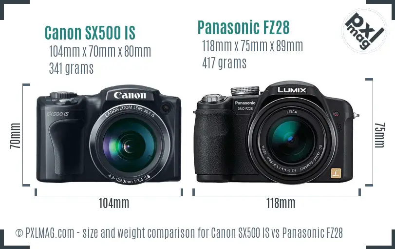 Canon SX500 IS vs Panasonic FZ28 size comparison