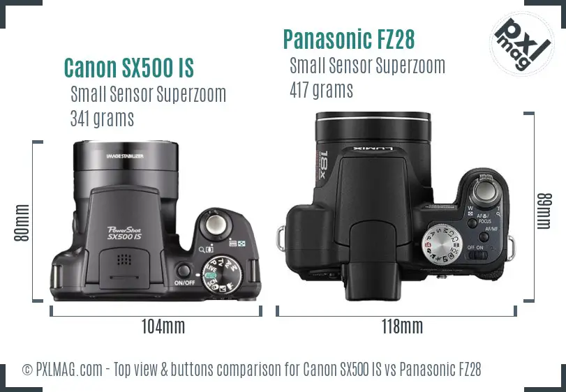 Canon SX500 IS vs Panasonic FZ28 top view buttons comparison