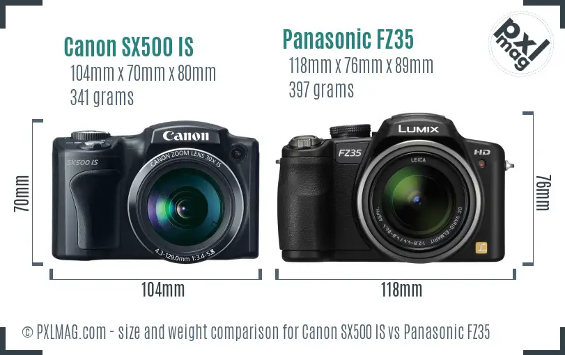 Canon SX500 IS vs Panasonic FZ35 size comparison