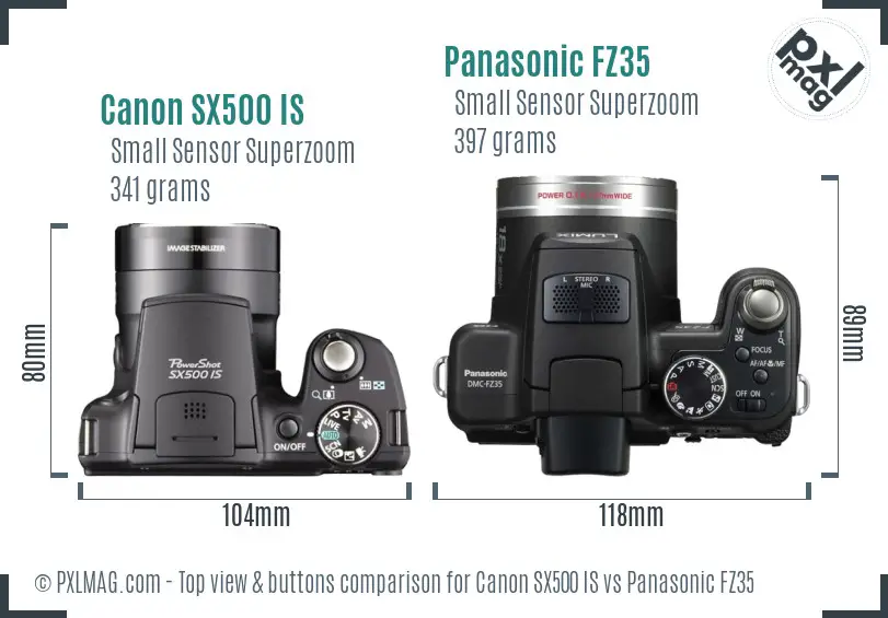 Canon SX500 IS vs Panasonic FZ35 top view buttons comparison