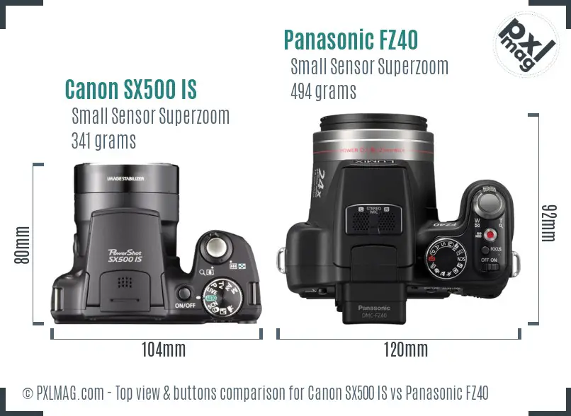 Canon SX500 IS vs Panasonic FZ40 top view buttons comparison