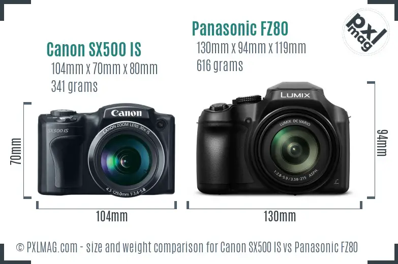 Canon SX500 IS vs Panasonic FZ80 size comparison