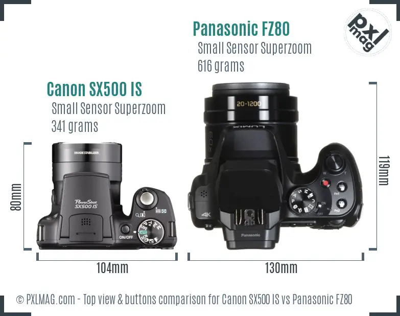 Canon SX500 IS vs Panasonic FZ80 top view buttons comparison