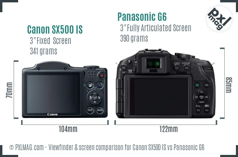 Canon SX500 IS vs Panasonic G6 Screen and Viewfinder comparison