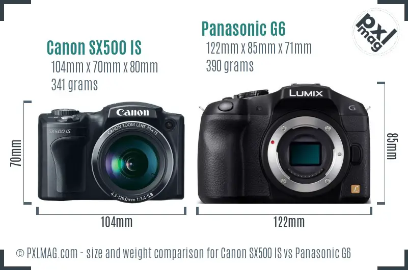 Canon SX500 IS vs Panasonic G6 size comparison
