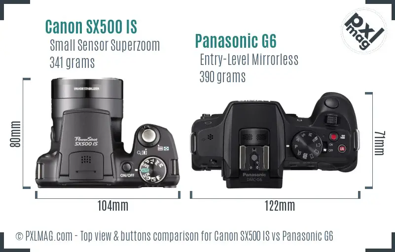 Canon SX500 IS vs Panasonic G6 top view buttons comparison