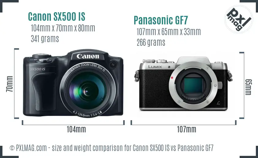 Canon SX500 IS vs Panasonic GF7 size comparison