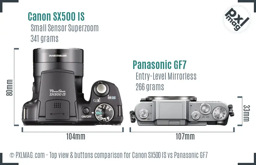 Canon SX500 IS vs Panasonic GF7 top view buttons comparison