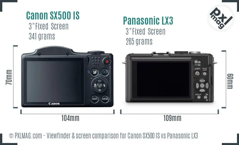 Canon SX500 IS vs Panasonic LX3 Screen and Viewfinder comparison