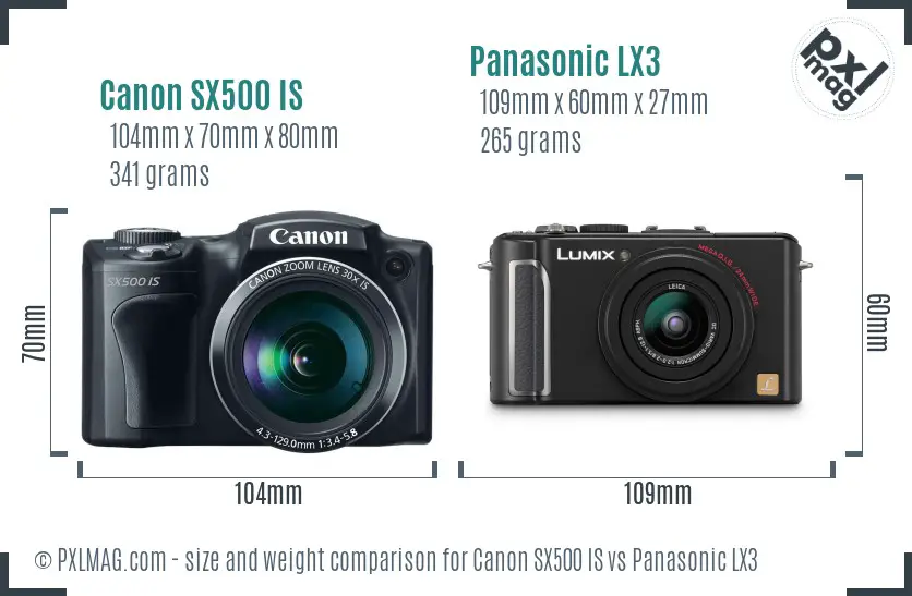 Canon SX500 IS vs Panasonic LX3 size comparison