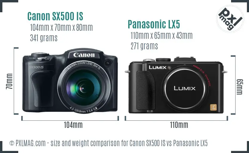 Canon SX500 IS vs Panasonic LX5 size comparison