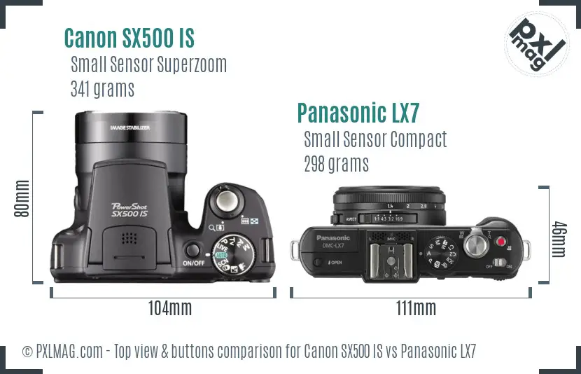 Canon SX500 IS vs Panasonic LX7 top view buttons comparison Canon SX500 IS vs Panasonic LX7 top view buttons comparison