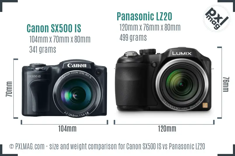 Canon SX500 IS vs Panasonic LZ20 size comparison