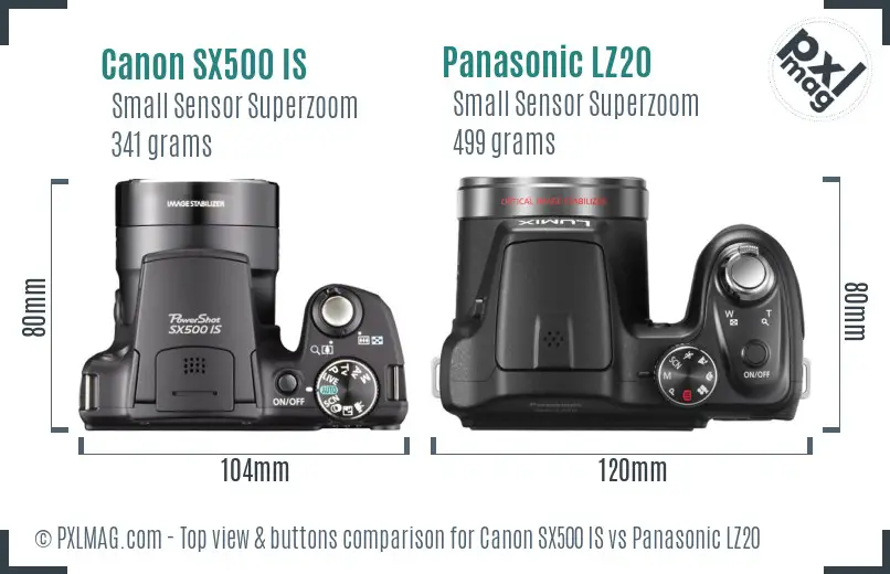 Canon SX500 IS vs Panasonic LZ20 top view buttons comparison