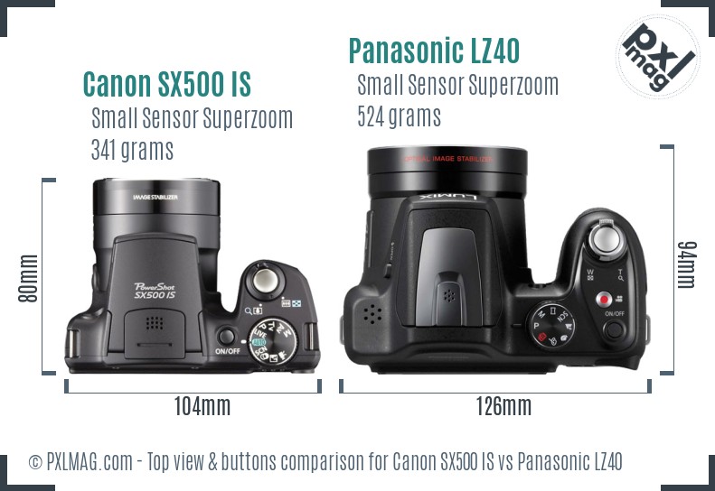 Canon SX500 IS vs Panasonic LZ40 top view buttons comparison