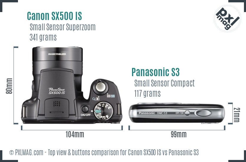 Canon SX500 IS vs Panasonic S3 top view buttons comparison