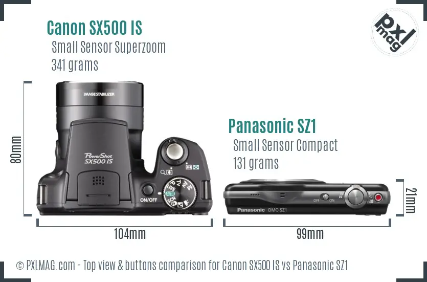 Canon SX500 IS vs Panasonic SZ1 top view buttons comparison Canon SX500 IS vs Panasonic SZ1 top view buttons comparison