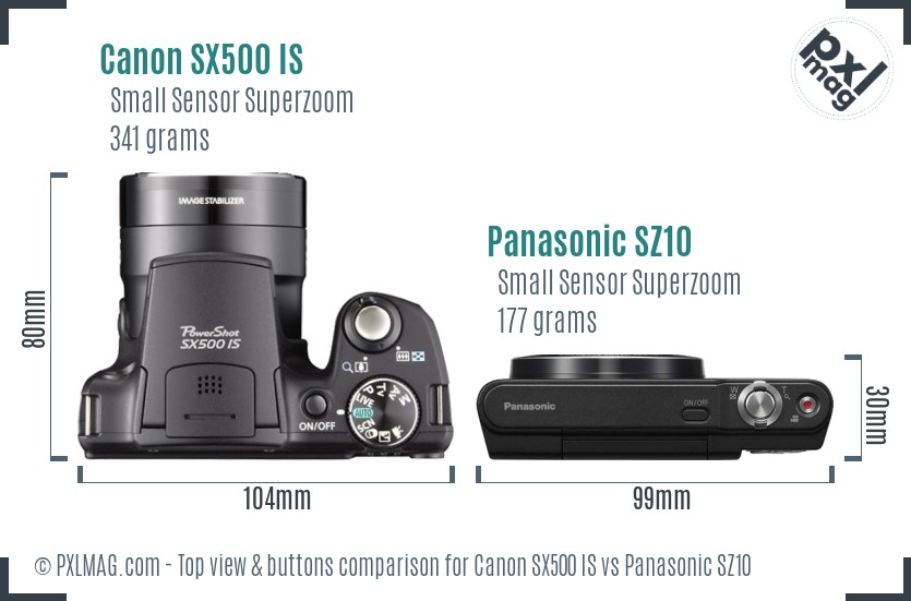 Canon SX500 IS vs Panasonic SZ10 top view buttons comparison