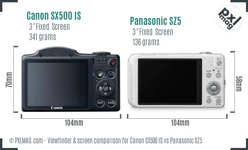 Canon SX500 IS vs Panasonic SZ5 Screen and Viewfinder comparison
