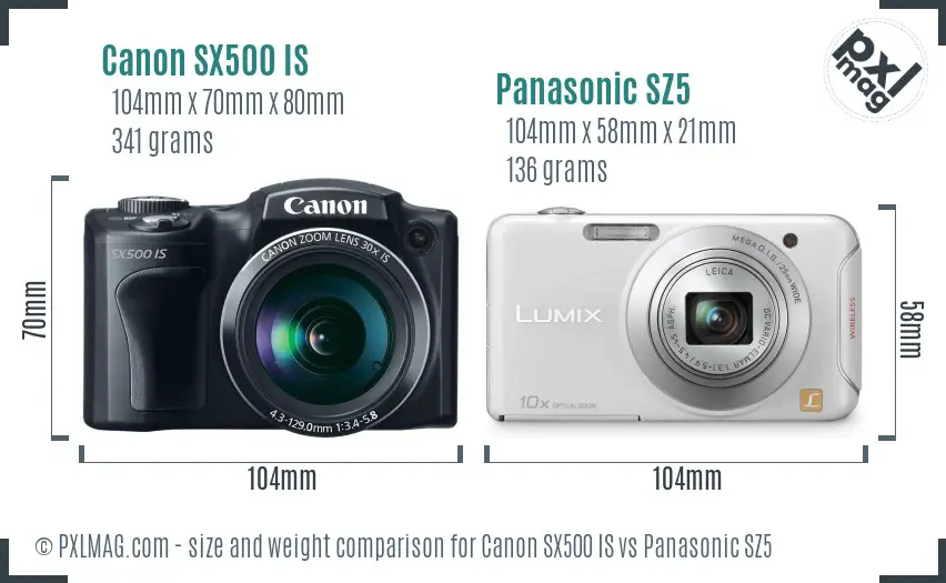 Canon SX500 IS vs Panasonic SZ5 size comparison