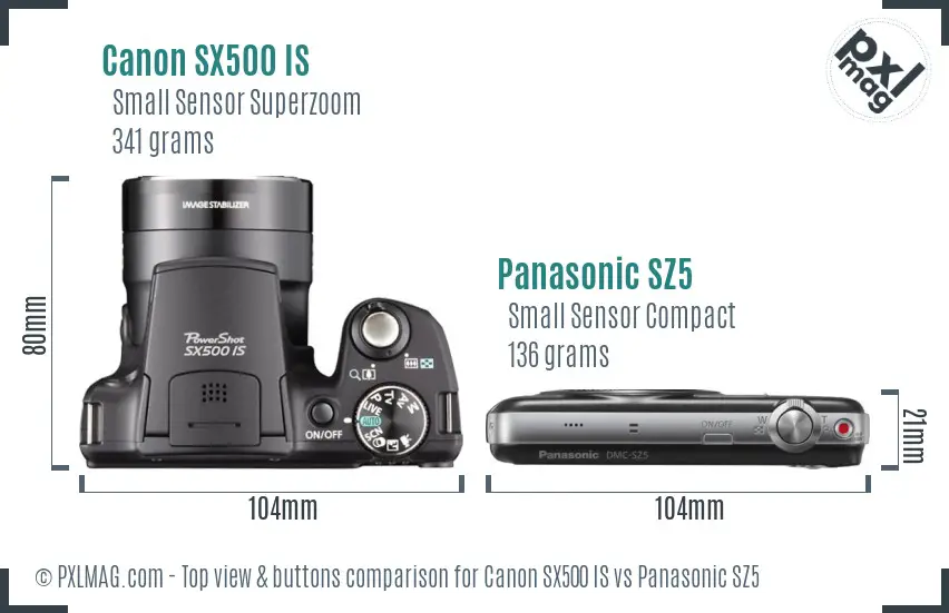 Canon SX500 IS vs Panasonic SZ5 top view buttons comparison