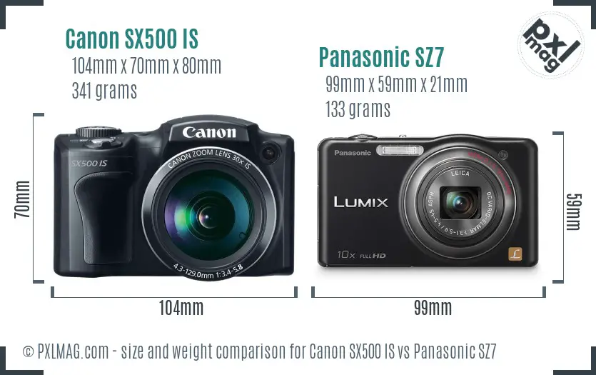 Canon SX500 IS vs Panasonic SZ7 size comparison