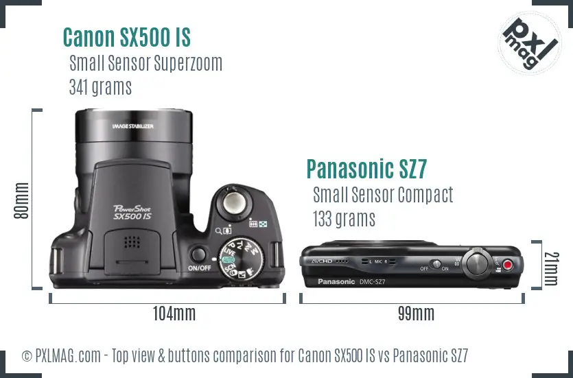 Canon SX500 IS vs Panasonic SZ7 top view buttons comparison