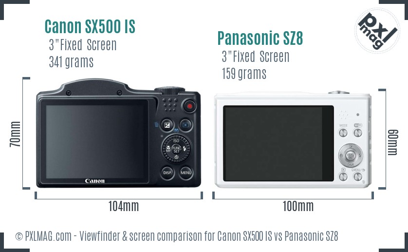 Canon SX500 IS vs Panasonic SZ8 Screen and Viewfinder comparison