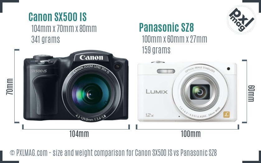 Canon SX500 IS vs Panasonic SZ8 size comparison