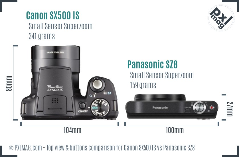 Canon SX500 IS vs Panasonic SZ8 top view buttons comparison