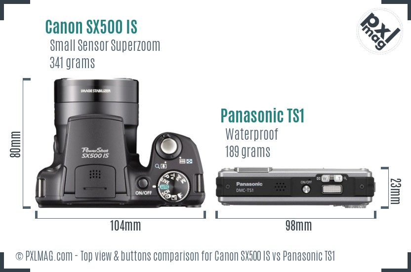 Canon SX500 IS vs Panasonic TS1 top view buttons comparison