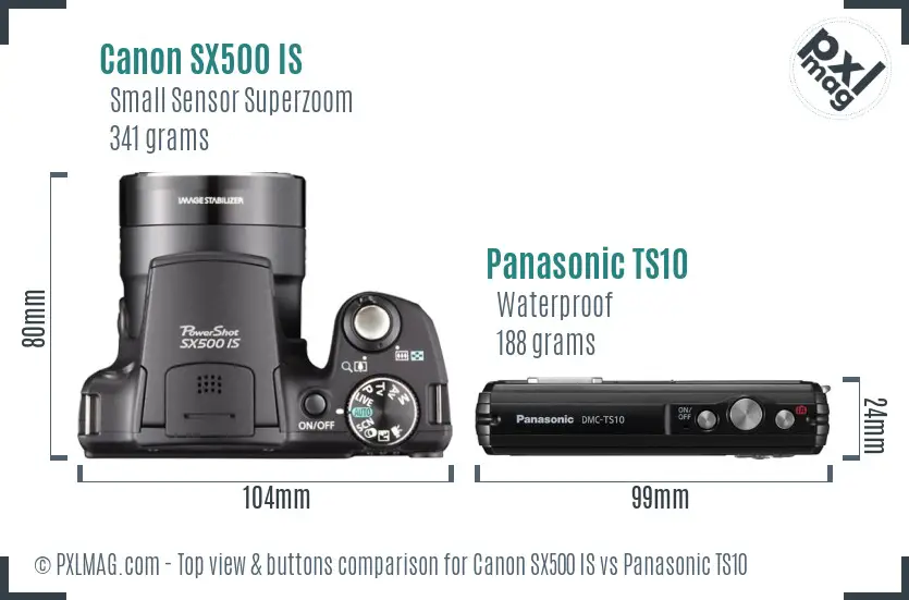 Canon SX500 IS vs Panasonic TS10 top view buttons comparison Canon SX500 IS vs Panasonic TS10 top view buttons comparison