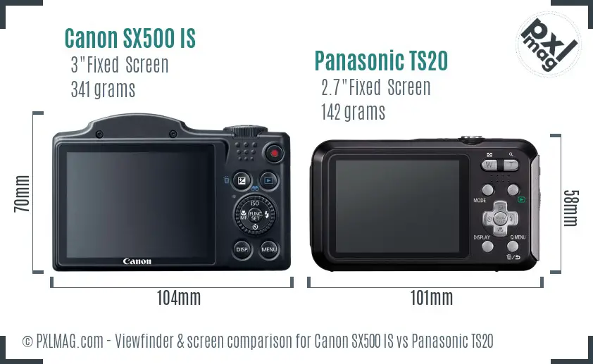 Canon SX500 IS vs Panasonic TS20 Screen and Viewfinder comparison