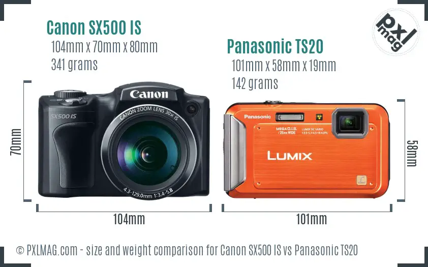 Canon SX500 IS vs Panasonic TS20 size comparison