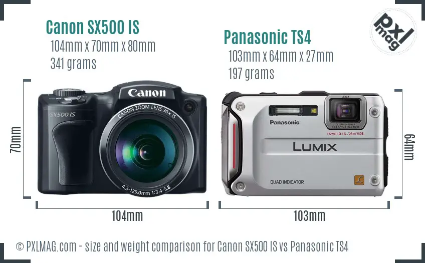 Canon SX500 IS vs Panasonic TS4 size comparison