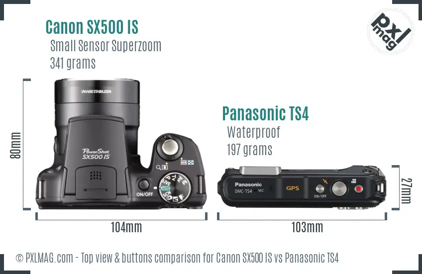 Canon SX500 IS vs Panasonic TS4 top view buttons comparison