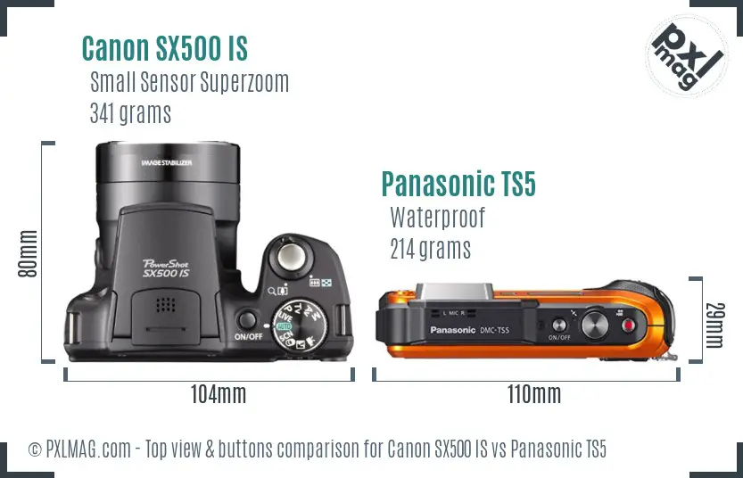 Canon SX500 IS vs Panasonic TS5 top view buttons comparison Canon SX500 IS vs Panasonic TS5 top view buttons comparison