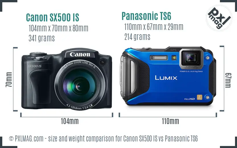 Canon SX500 IS vs Panasonic TS6 size comparison