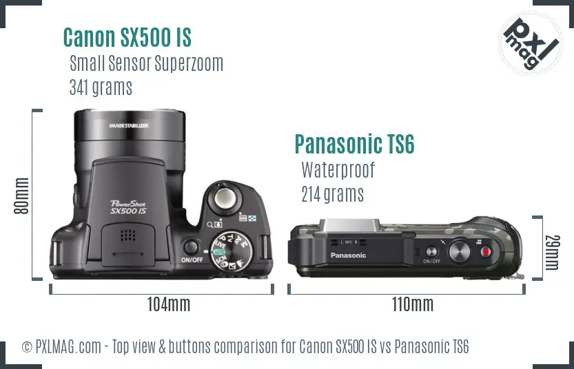 Canon SX500 IS vs Panasonic TS6 top view buttons comparison