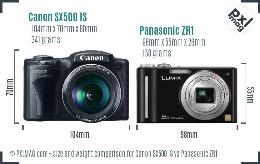 Canon SX500 IS vs Panasonic ZR1 size comparison