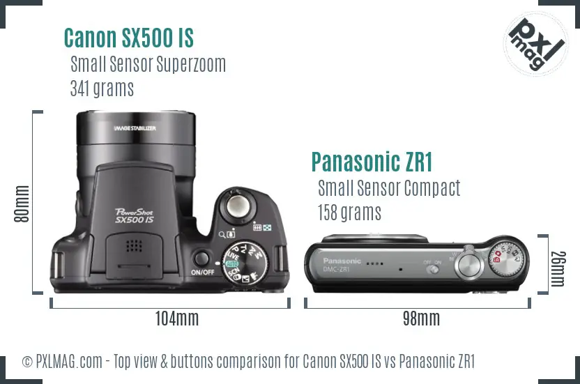 Canon SX500 IS vs Panasonic ZR1 top view buttons comparison