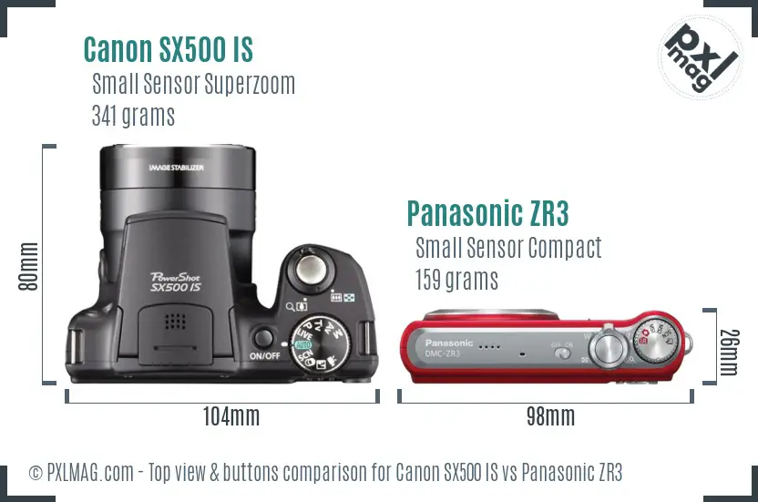 Canon SX500 IS vs Panasonic ZR3 top view buttons comparison Canon SX500 IS vs Panasonic ZR3 top view buttons comparison