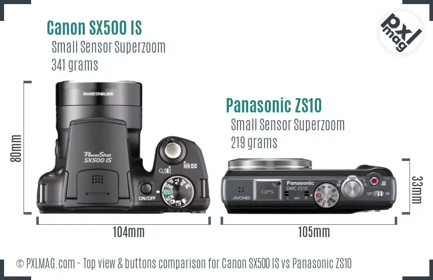 Canon SX500 IS vs Panasonic ZS10 top view buttons comparison Canon SX500 IS vs Panasonic ZS10 top view buttons comparison