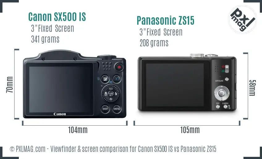 Canon SX500 IS vs Panasonic ZS15 Screen and Viewfinder comparison